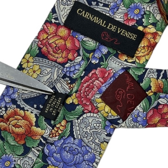 CARNAVAL DE VENISE Blue/Gray Floral Silk LUXURY Tie HANDMADE ITALY - Picture 4 of 5
